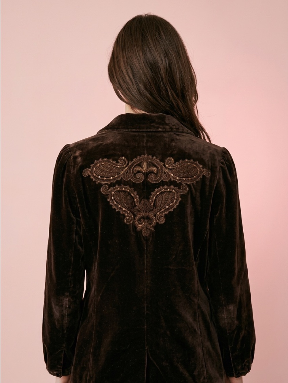Cotton Candy USA Y2K Vintage Brown Crushed Velvet Embroidered Blazer